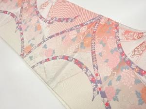 花々に源氏車・鬘帯模様織出し袋帯